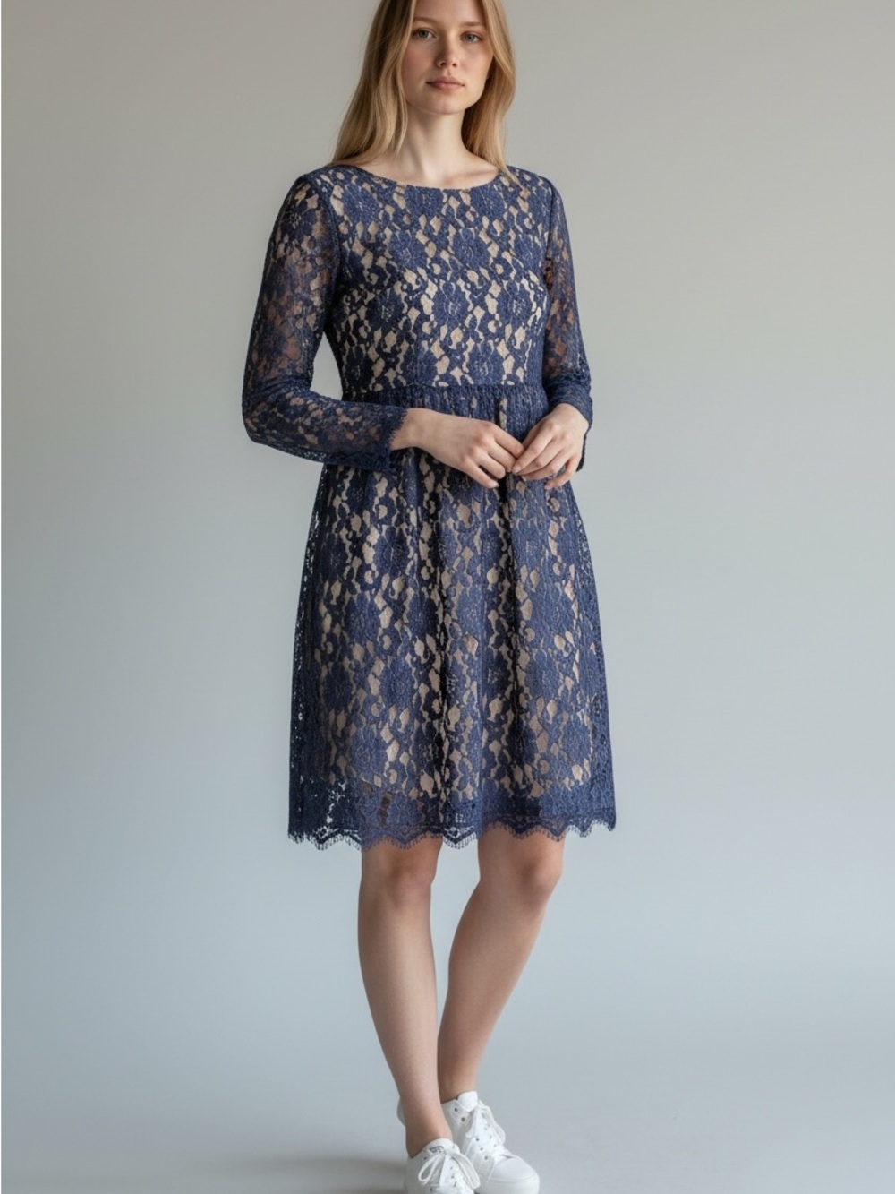 Flying Tomato Navy Lace Fit-and-Flare Dress